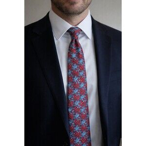 Tie 70s 80s 90s Y2K Mens M C Escher Silk Red Blue Lizard 4 Wide 58 Long